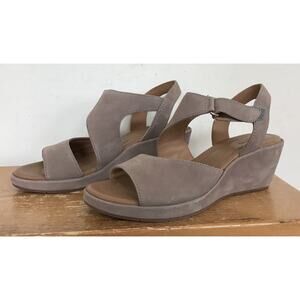 Clarks Unstructured Un Plaza Sling Beige Nubuck Wedge Sandals Heels Shoes 9 40